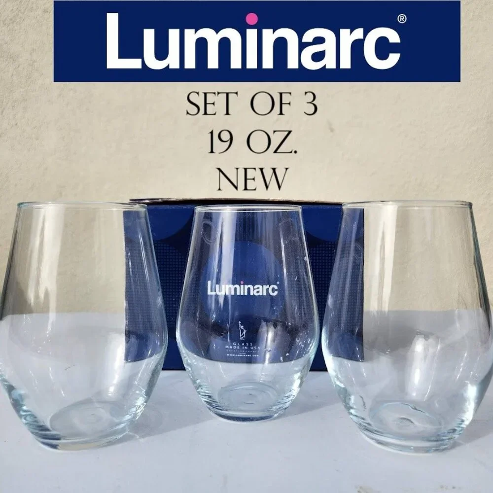 NEW Set of 3 Luminarc Concerto 19 oz glass stemless wine water iced tea glasses